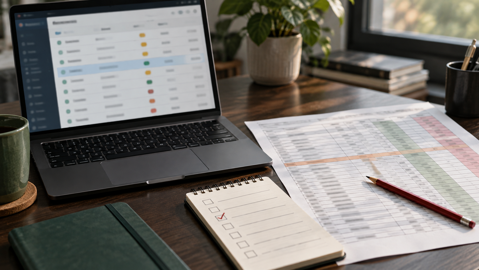 CRM и рабочая таблица для сверки данных на столе